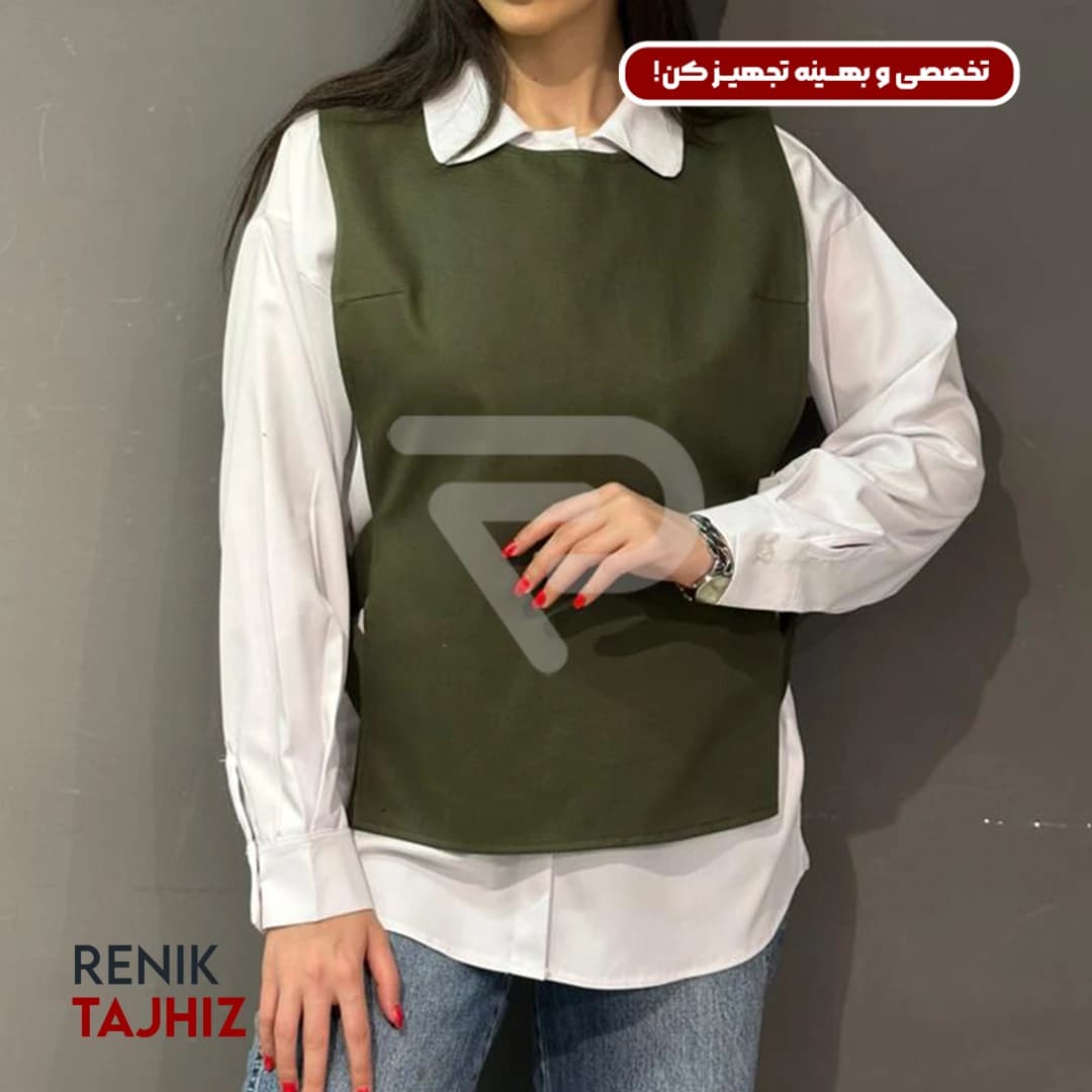 وست طرح جلو بسته پارچه کتان سبز Renik — تصویر ۲