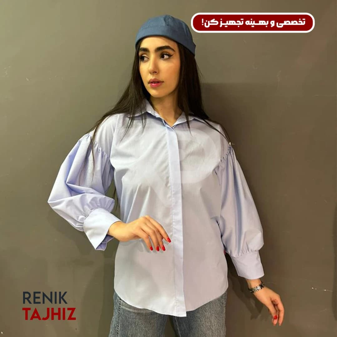شومیز آستین پلیسه فری سایز آبی 1034 RENIK