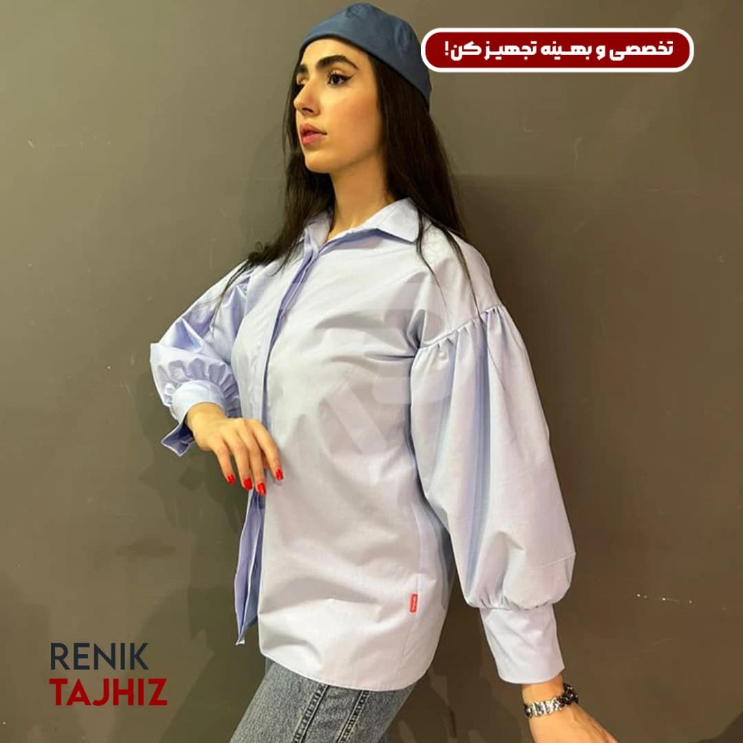 شومیز آستین پلیسه فری سایز آبی 1034 RENIK — تصویر ۳