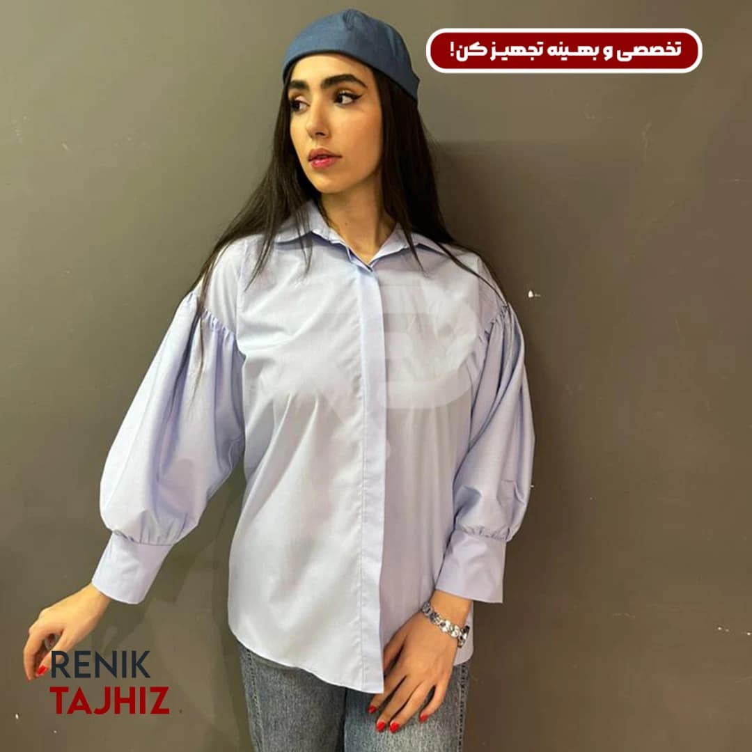 شومیز آستین پلیسه فری سایز آبی 1034 RENIK — تصویر ۶