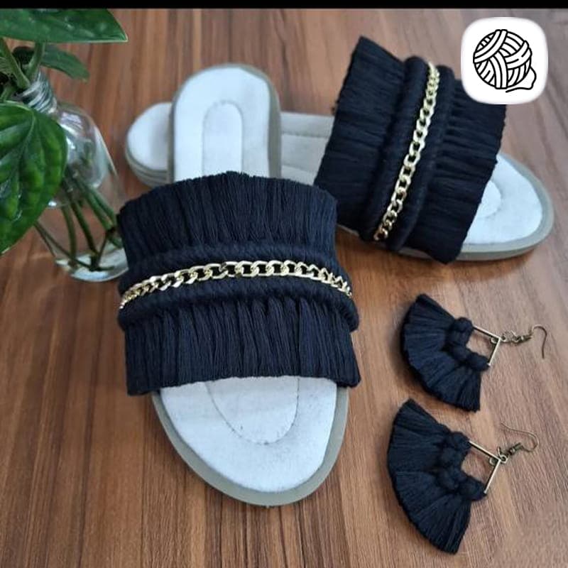 ست گوشواره و صندل زنانه مکرومه بافی مدل مهیره