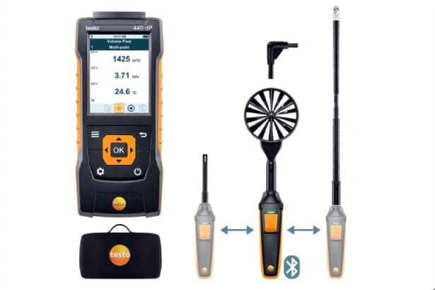 کیت کامل فلومتر و فشارسنج تستو testo 440 dP (کیت Combo 2) با دو پراب پره ای و بلوتوث