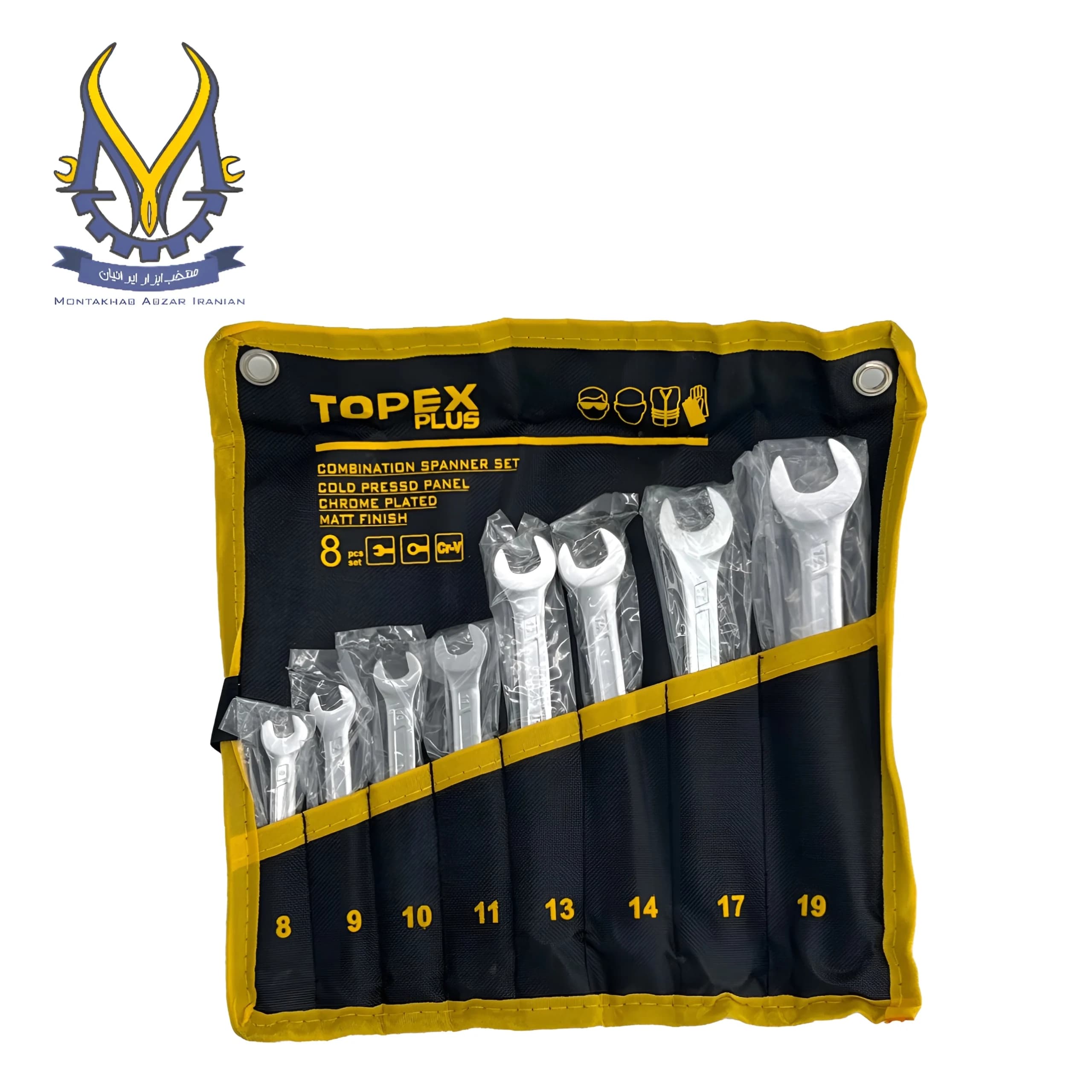 آچار یکسر تخت و یکسر رینگی تاپکس مدل YP-8-19MM مجموعه 8 عددی