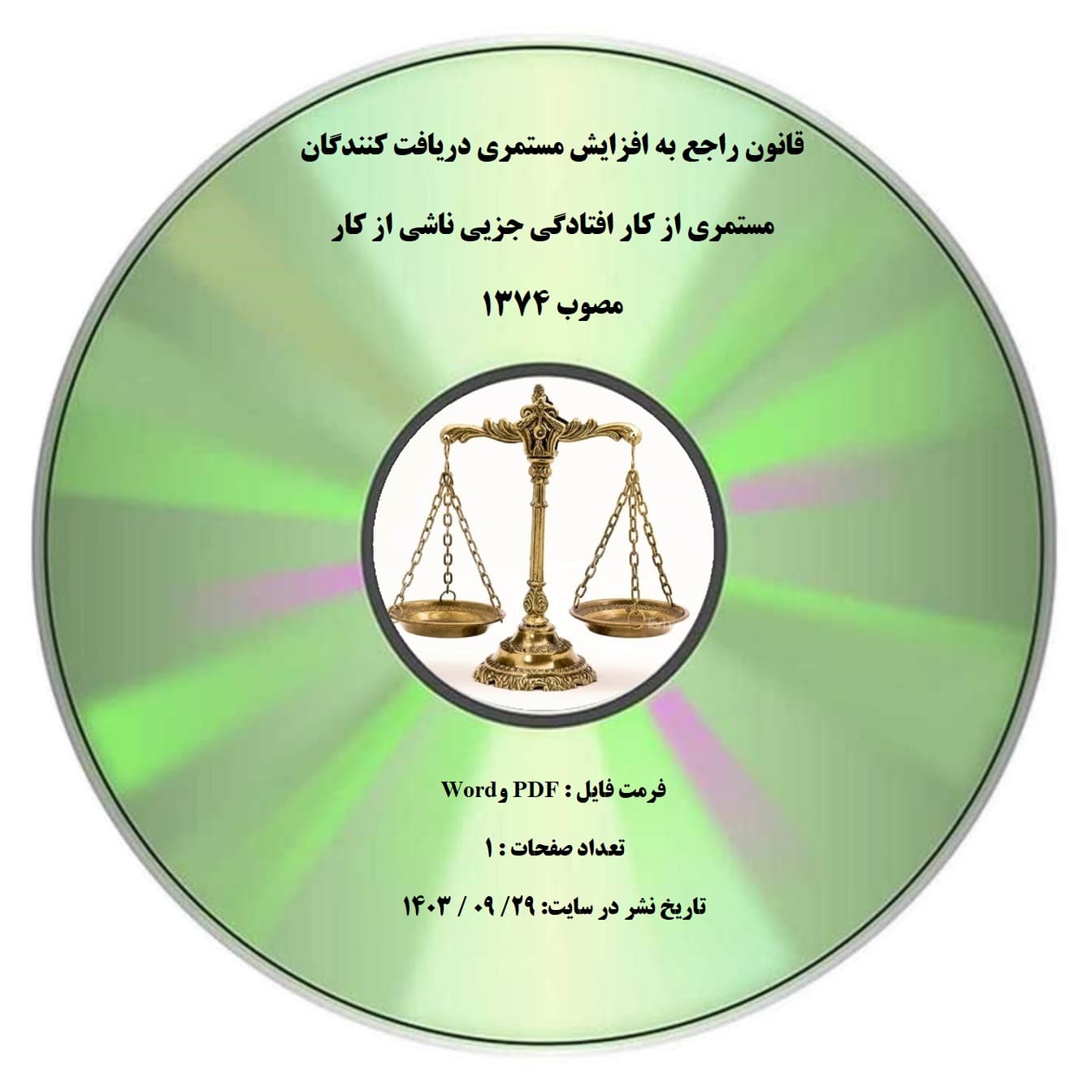 قانون راجع به افزایش مستمری دریافت کنندگان مستمری از کار افتادگی جزیی ناشی از کار مصوب ۱۳۷۴