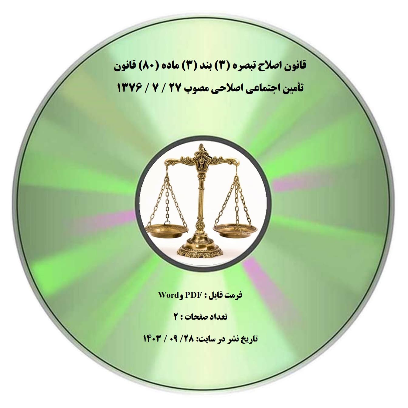 قانون اصلاح تبصره (۳) بند (۳) ماده (۸۰) قانون تأمین اجتماعی اصلاحی مصوب 27 / 7 / 1376
