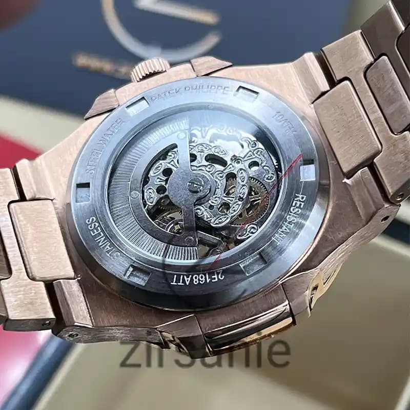 ساعت مچی مردانه پتک فیلیپ ناتیلوس اسکلتون اتومات رزگلد صفحه مشکی Patek Philippe Nautilus Skeleton Automatic RoseGold Black Screen — تصویر ۴