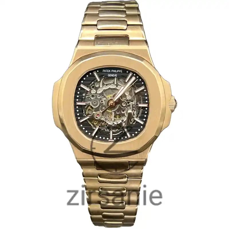 ساعت مچی مردانه پتک فیلیپ ناتیلوس اسکلتون اتومات رزگلد صفحه مشکی Patek Philippe Nautilus Skeleton Automatic RoseGold Black Screen