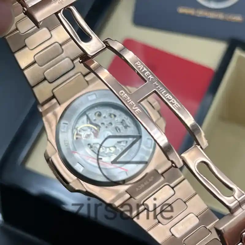 ساعت مچی مردانه پتک فیلیپ ناتیلوس اسکلتون اتومات رزگلد صفحه مشکی Patek Philippe Nautilus Skeleton Automatic RoseGold Black Screen — تصویر ۷