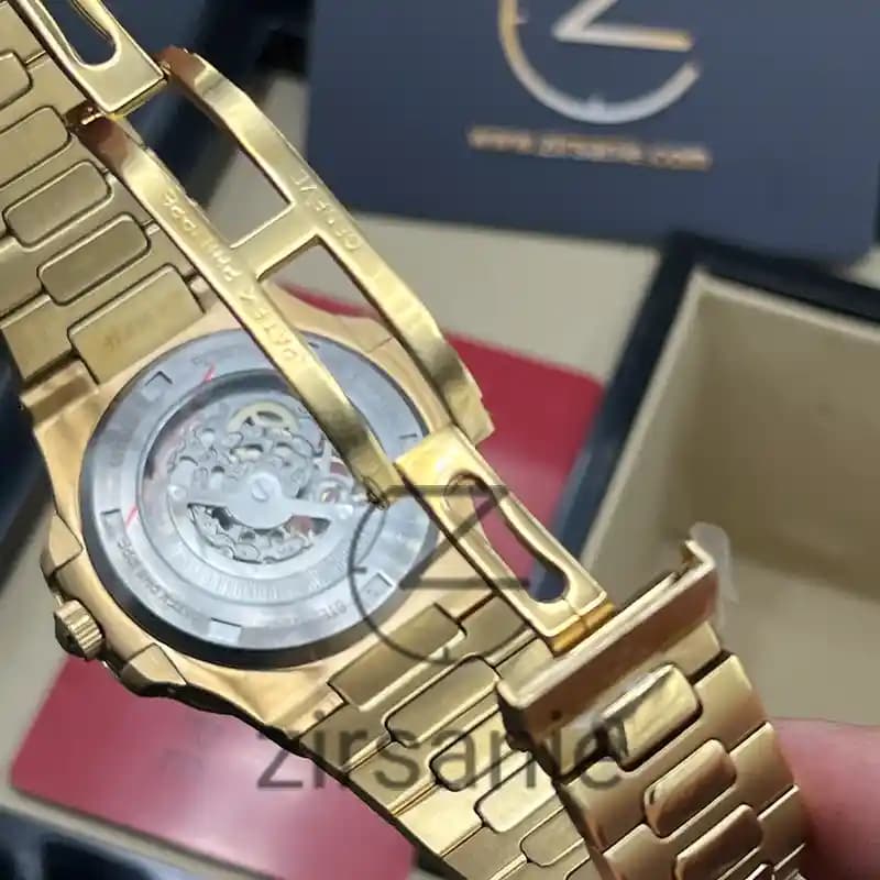ساعت مچی مردانه پتک فیلیپ ناتیلوس اسکلتون اتومات طلایی صفحه قهوه ای Patek Philippe Nautilus Skeleton Automatic Golden Brown Screen — تصویر ۷