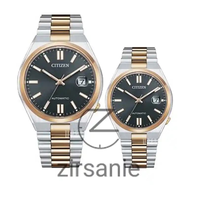 ساعت مچی سیتیزن سویوسا دو رنگ رزگلد و سیلور صفحه مشکی (تک و ست) Citizen TSUYOSA RoseGold Silver Black Screen