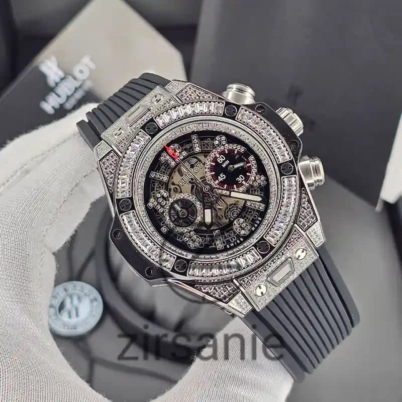ساعت مردانه هابلوت بیگ بنگ سیلور مشکی فول نگین Hublot BigBang Silver Black Full Daimand — تصویر ۲