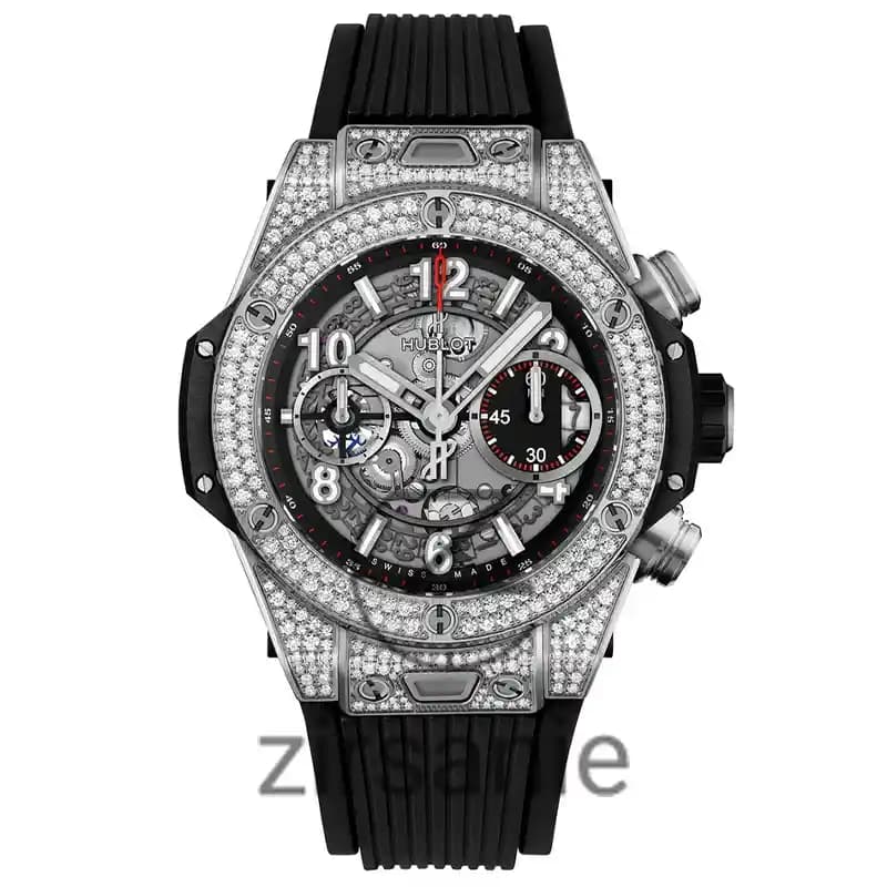 ساعت مردانه هابلوت بیگ بنگ سیلور مشکی فول نگین Hublot BigBang Silver Black Full Daimand