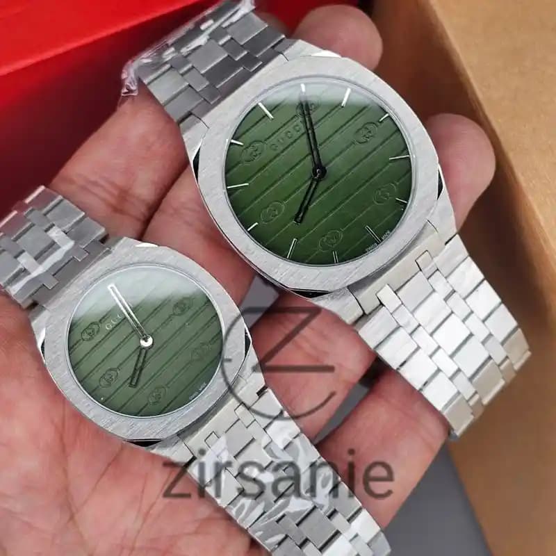 ساعت مچی زنانه و مردانه گوچی سیلور صفحه سبز Gucci Silver Green Screen — تصویر ۳