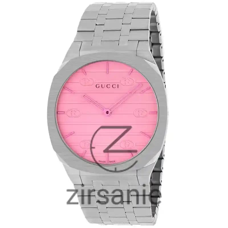 ساعت مچی زنانه و مردانه گوچی سیلور صفحه صورتی Gucci Silver Pink Screen