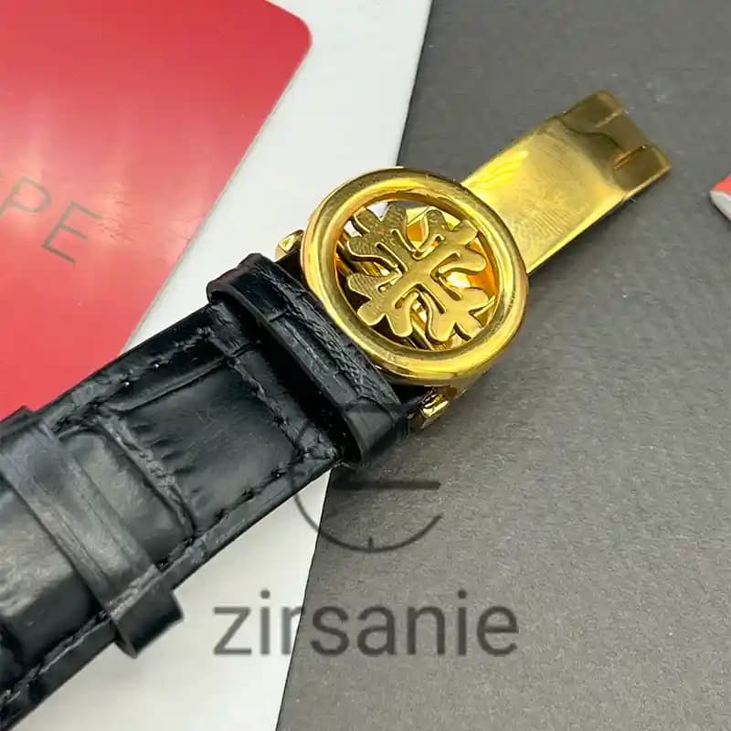 ساعت مچی مردانه پتک فیلیپ سه موتور اتوماتیک بند چرم طلایی صفحه مشکی Pattek philipe Automatic leather strap Gold Black Screen — تصویر ۶