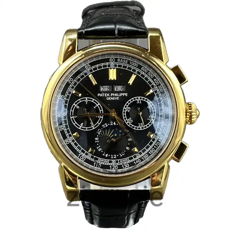 ساعت مچی مردانه پتک فیلیپ سه موتور اتوماتیک بند چرم طلایی صفحه مشکی Pattek philipe Automatic leather strap Gold Black Screen