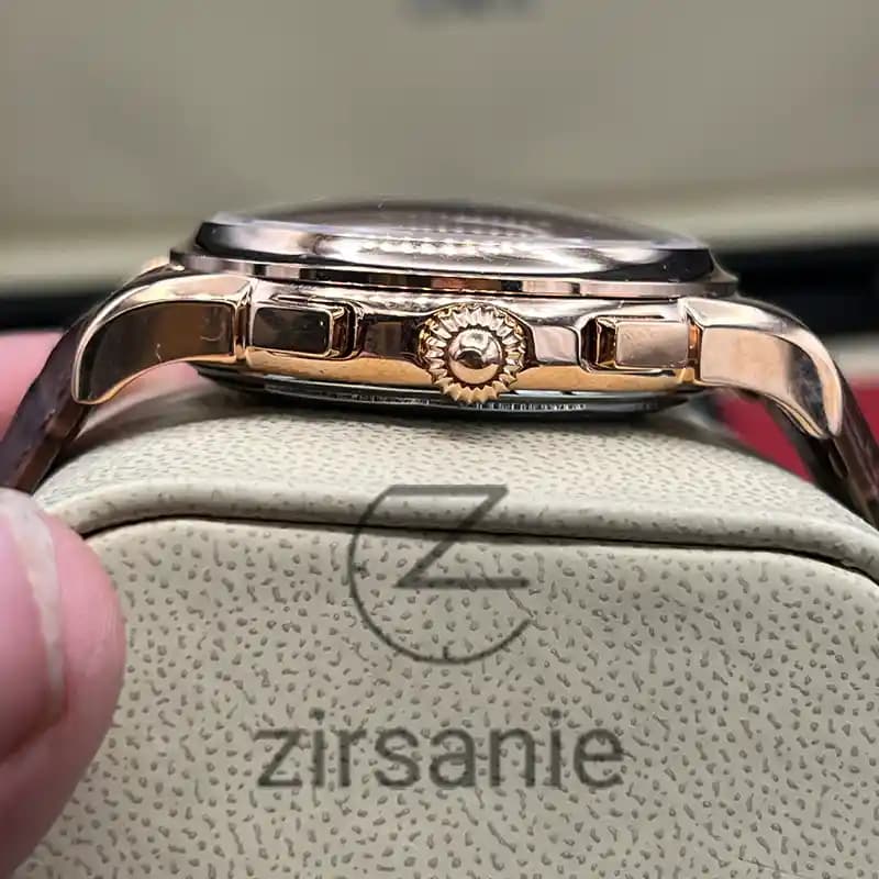 ساعت مچی مردانه پتک فیلیپ سه موتور اتوماتیک بند چرم رزگلد قهوه ای Pattek philipe Automatic leather strap RoseGold Brown — تصویر ۶