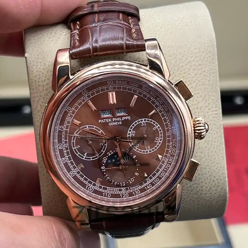 ساعت مچی مردانه پتک فیلیپ سه موتور اتوماتیک بند چرم رزگلد قهوه ای Pattek philipe Automatic leather strap RoseGold Brown — تصویر ۴