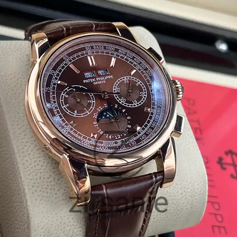 ساعت مچی مردانه پتک فیلیپ سه موتور اتوماتیک بند چرم رزگلد قهوه ای Pattek philipe Automatic leather strap RoseGold Brown — تصویر ۳