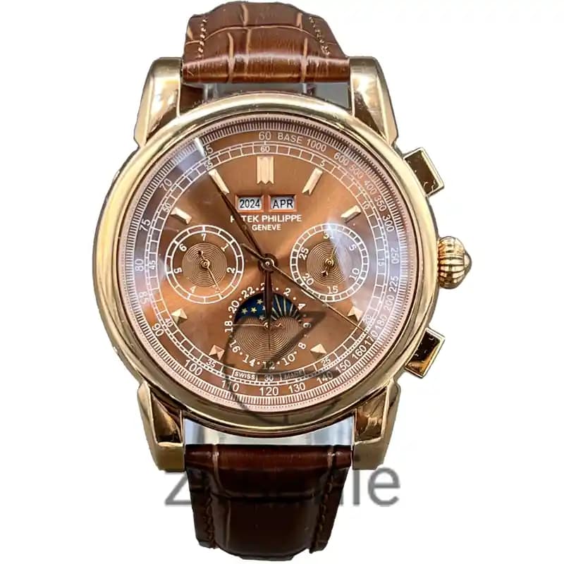 ساعت مچی مردانه پتک فیلیپ سه موتور اتوماتیک بند چرم رزگلد قهوه ای Pattek philipe Automatic leather strap RoseGold Brown