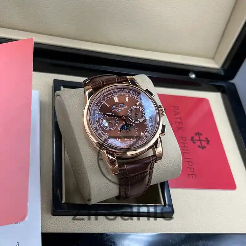 ساعت مچی مردانه پتک فیلیپ سه موتور اتوماتیک بند چرم رزگلد قهوه ای Pattek philipe Automatic leather strap RoseGold Brown — تصویر ۲