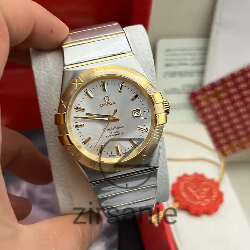 ساعت مچی مردانه امگا کانسلیشن دو رنگ سیلور طلایی صفحه سفید Omega Consilation Silver Gold White Screen — تصویر ۴