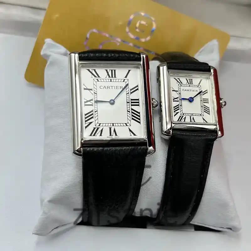 ساعت مچی کارتیر تانک سیلور صفحه سفید بند چرم (ست) Cartier Tank Silver White screen Leather Strap — تصویر ۲