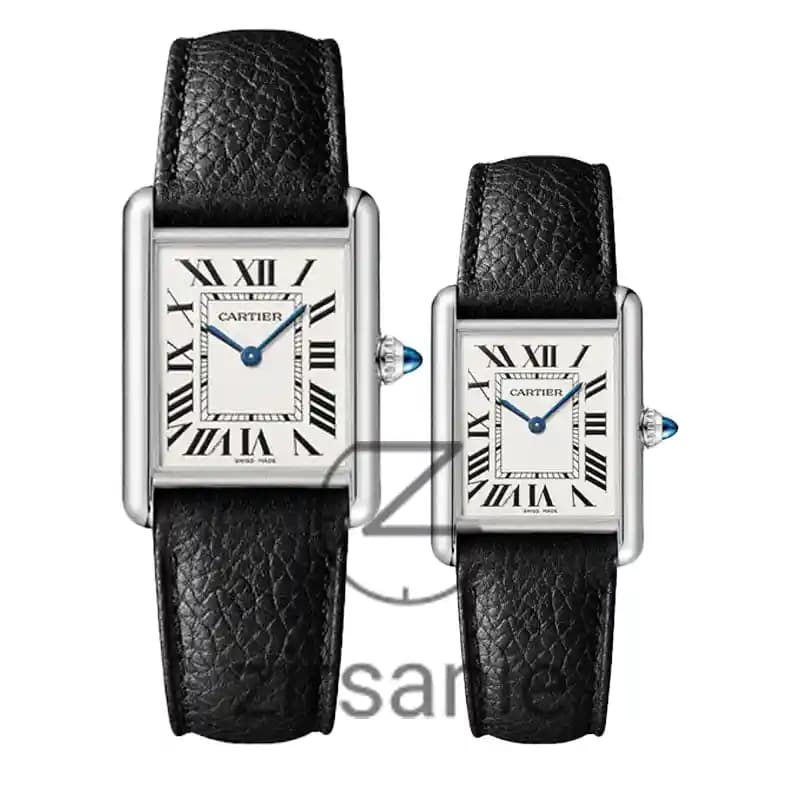 ساعت مچی کارتیر تانک سیلور صفحه سفید بند چرم (ست) Cartier Tank Silver White screen Leather Strap