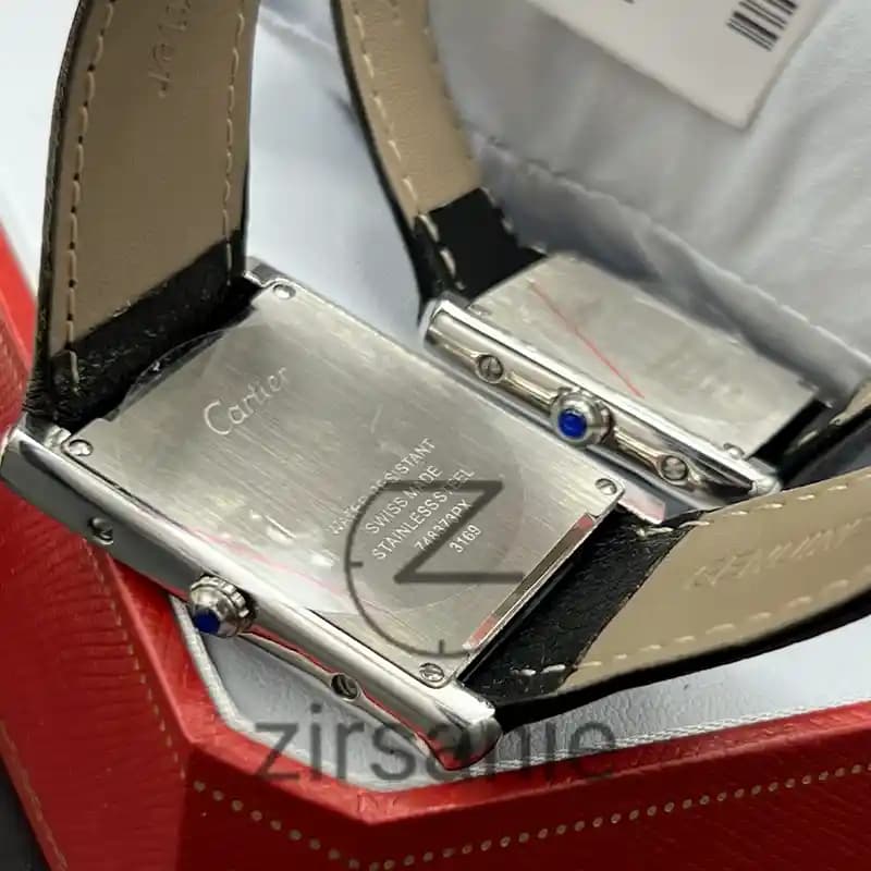 ساعت مچی کارتیر تانک سیلور صفحه سفید بند چرم Cartier Tank Silver White screen Leather Strap — تصویر ۷