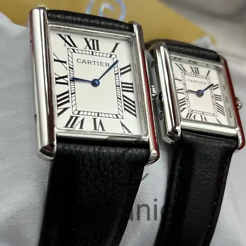 ساعت مچی کارتیر تانک سیلور صفحه سفید بند چرم Cartier Tank Silver White screen Leather Strap — تصویر ۳
