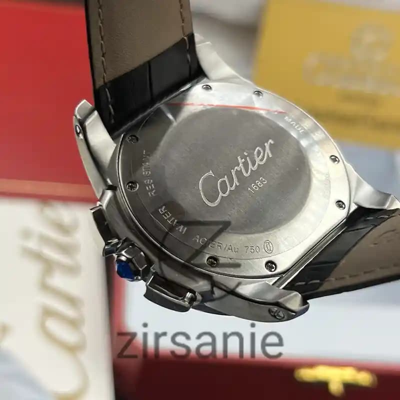 ساعت مچی مردانه کارتیر کالیبر کرنورا سیلور بند چرم Cartier Calibre de Cartier Chronograph Silver Leather Strap — تصویر ۷