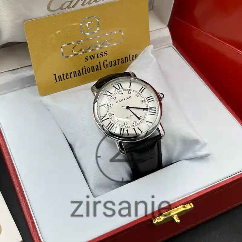 ساعت مچی مردانه کارتیر روندسولو اتومات سیلور بند چرم Cartier Rond Solo Automat Silver leather strap — تصویر ۲