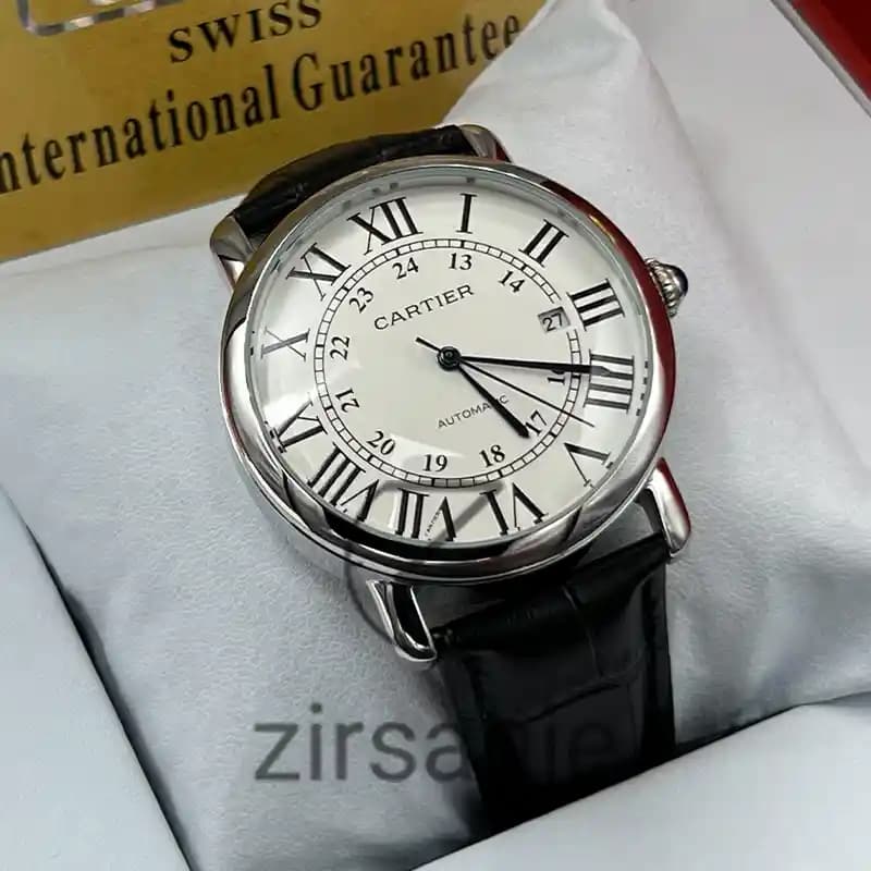 ساعت مچی مردانه کارتیر روندسولو اتومات سیلور بند چرم Cartier Rond Solo Automat Silver leather strap — تصویر ۳