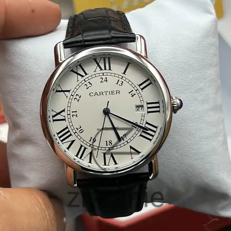 ساعت مچی مردانه کارتیر روندسولو اتومات سیلور بند چرم Cartier Rond Solo Automat Silver leather strap — تصویر ۴