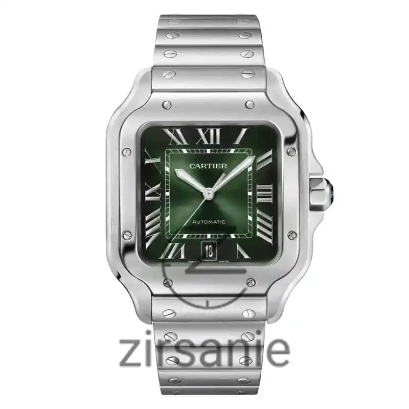 ساعت مچی زنانه کارتیر د سانتوز سیلور صفحه سبز Cartier de Santos Metal Silver Green screen