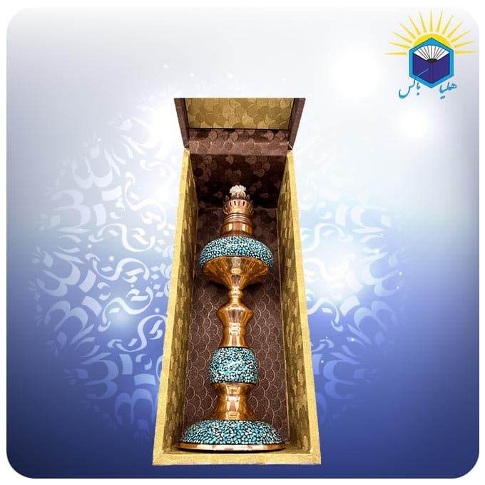 چراغ نفتی مس و فیروزه کوب با جعبه ام دی اف گالینگور — تصویر ۲
