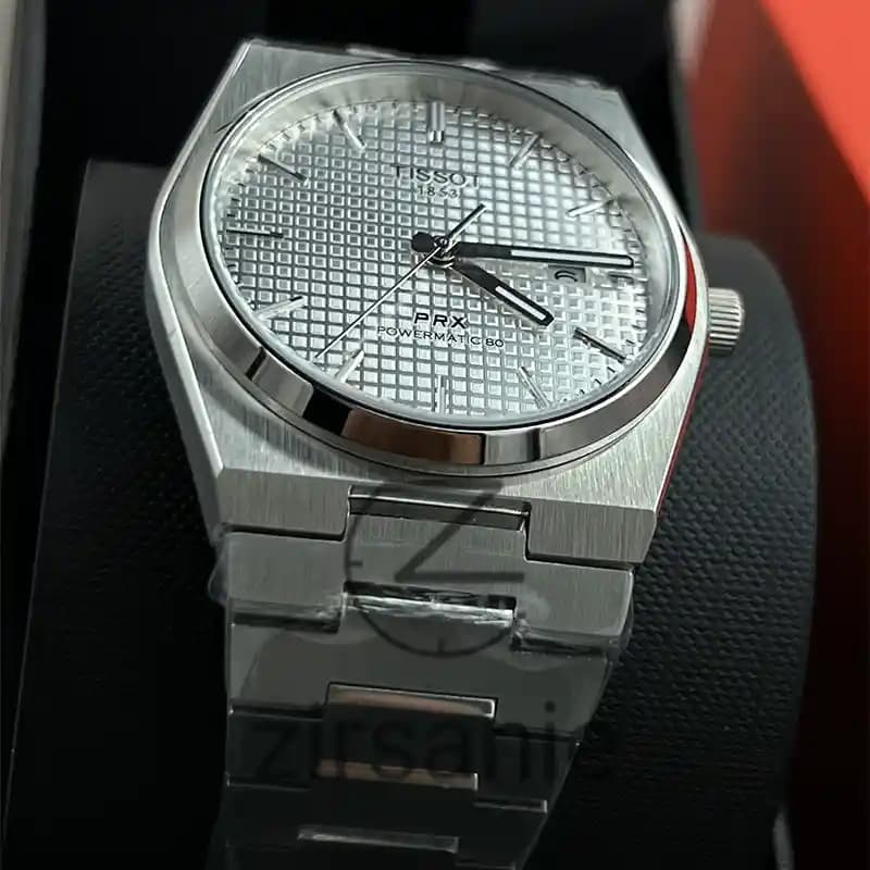 ساعت مچی مردانه تیسوت اتومات سیلور صفحه سفید Tissot PRX Powermatic 80 Automat Silver White — تصویر ۲