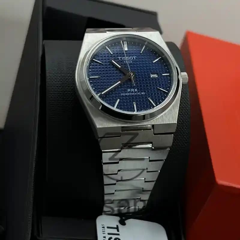 ساعت مچی مردانه تیسوت اتومات سیلور صفحه سرمهای Tissot PRX Powermatic 80 Automat Silver Navy — تصویر ۳