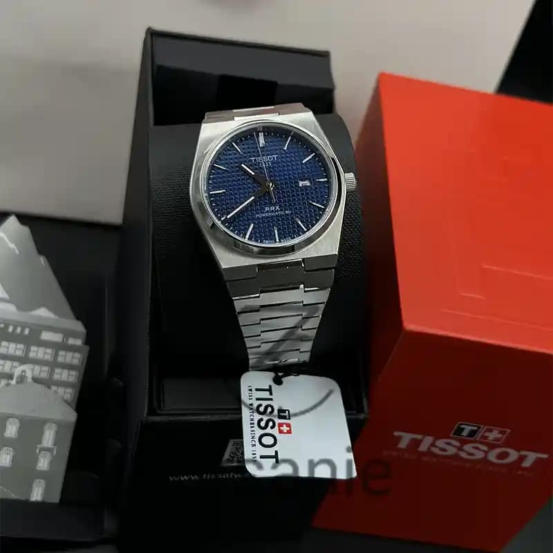 ساعت مچی مردانه تیسوت اتومات سیلور صفحه سرمهای Tissot PRX Powermatic 80 Automat Silver Navy — تصویر ۲