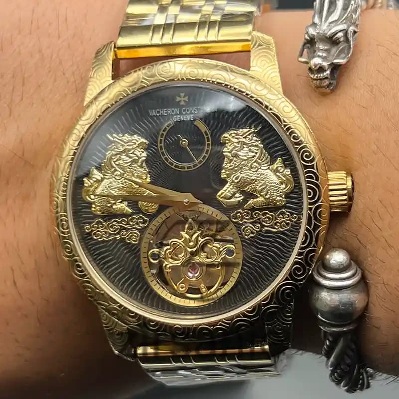 ساعت مچی مردانه واشرون کنستانتین توربیون دراگون طلایی صفحه مشکی Vacheron Constantin Tourbillon Dragon Gold Black Screen — تصویر ۶
