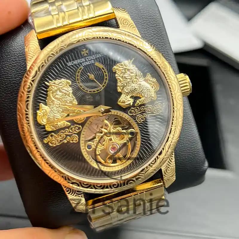 ساعت مچی مردانه واشرون کنستانتین توربیون دراگون طلایی صفحه مشکی Vacheron Constantin Tourbillon Dragon Gold Black Screen — تصویر ۵