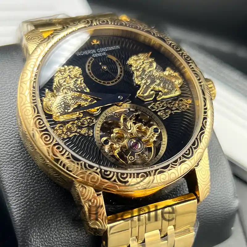ساعت مچی مردانه واشرون کنستانتین توربیون دراگون طلایی صفحه مشکی Vacheron Constantin Tourbillon Dragon Gold Black Screen — تصویر ۳