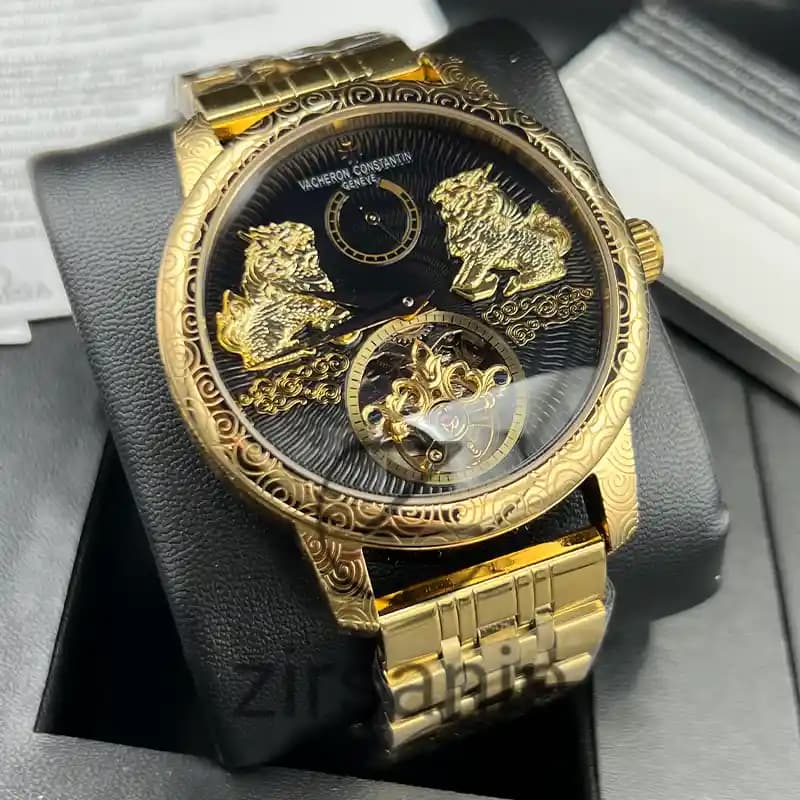 ساعت مچی مردانه واشرون کنستانتین توربیون دراگون طلایی صفحه مشکی Vacheron Constantin Tourbillon Dragon Gold Black Screen — تصویر ۲