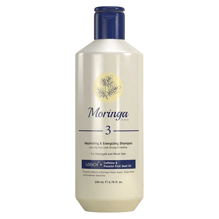 شامپو مغذی و انرژی بخش 3 مورینگا امو مناسب موهای آسیب دیده و ضعیف 200 میلی Moringa Emo 3 Nourishing & Energizing Shampoo for damaged and weak hair