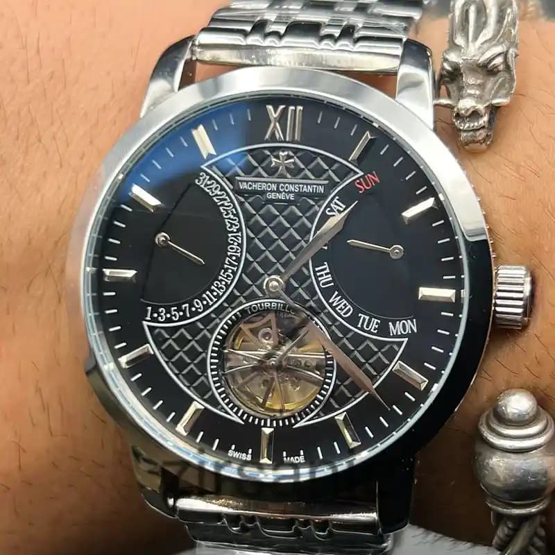 ساعت مچی مردانه واشرون کنستانتین توربیون اتومات سیلور صفحه مشکی Vacheron Constantin Tourbillon Automatic Silver Black Screen — تصویر ۶