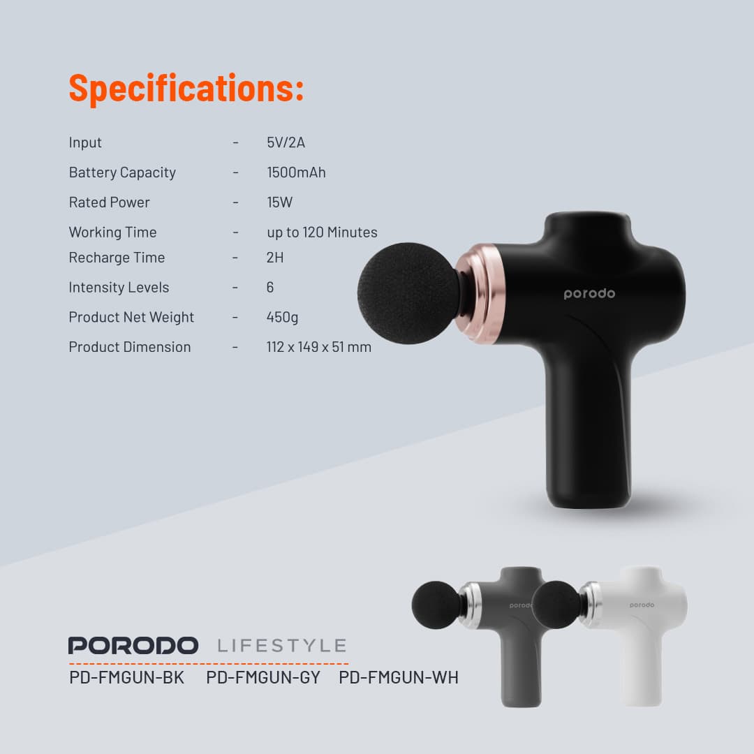ماساژور پرودو مدل porodo precision handheld massager 4 interchangeable head fmgun — تصویر ۵