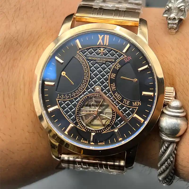 ساعت مچی مردانه واشرون کنستانتین توربیون اتومات رزگلد صفحه مشکی Vacheron Constantin Tourbillon Automatic Rosegold Black Screen — تصویر ۶