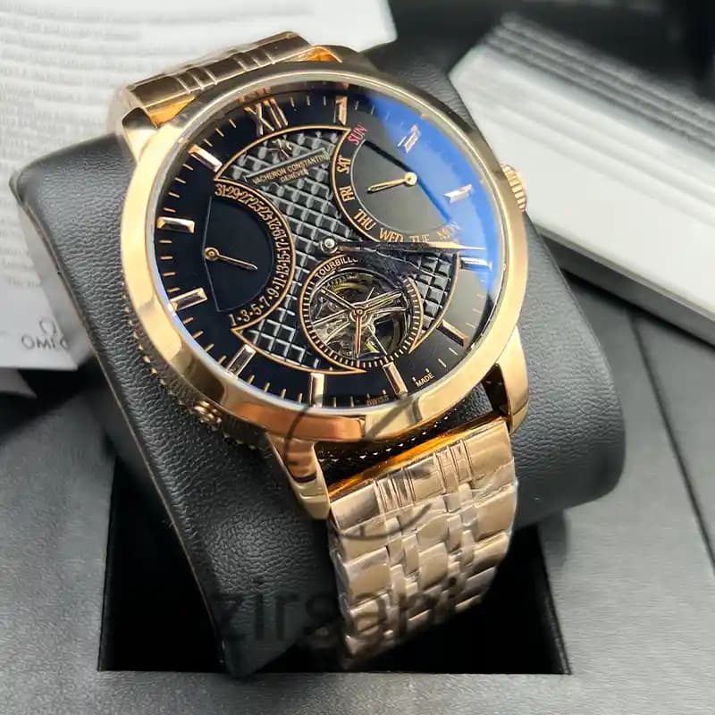 ساعت مچی مردانه واشرون کنستانتین توربیون اتومات رزگلد صفحه مشکی Vacheron Constantin Tourbillon Automatic Rosegold Black Screen — تصویر ۲