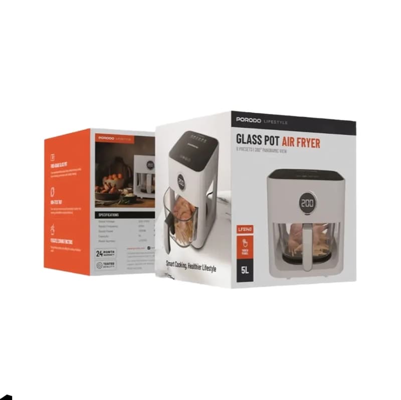 هواپز شیشه ای 5 لیتری پرودو مدل PORODO GLASS POT AIR FRYER PD-LFST140-WH — تصویر ۲