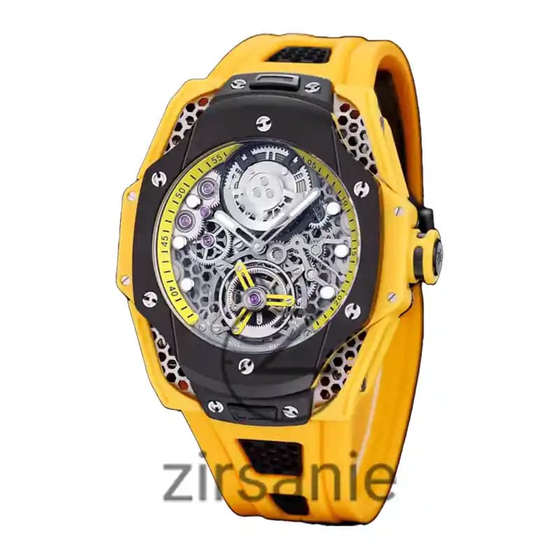 ساعت مچی مردانه هابلوت توربیون زرد صفحه مشکی Hublot Tourbillon Yellow Black Screen